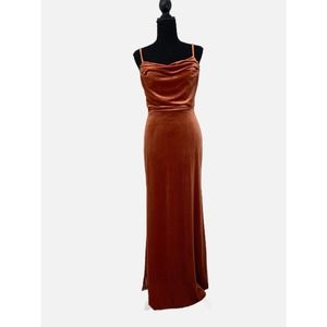 Velvet Maxi Bridesmaid Dress Size 4 Rust Unknown Brand
